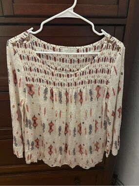 Lucky Brand Cream Boho Embroidered Peasant Top